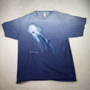 SeaWorld Whale Graphic T Shirt Blue Fade Mens Large Ocean Marine Animal‎